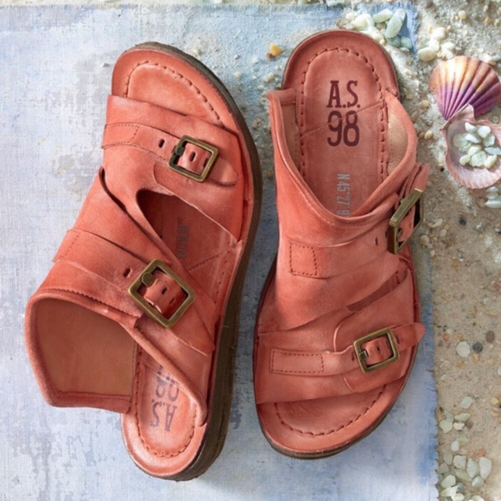 A.S.98 Rami distressed orange leather slides size 40/9